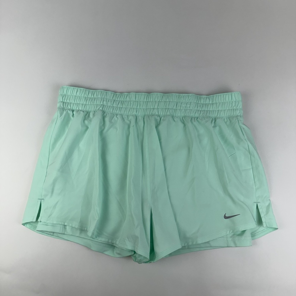 New Womens Nike Dri-FIT Mid-Rise 3" Brief-Lined Green Training Shorts Size XL